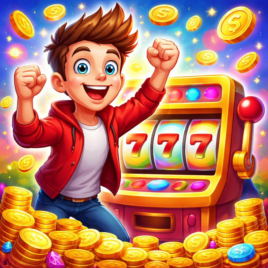dhaka64 themed cartoon slot character with coins and colorful reels